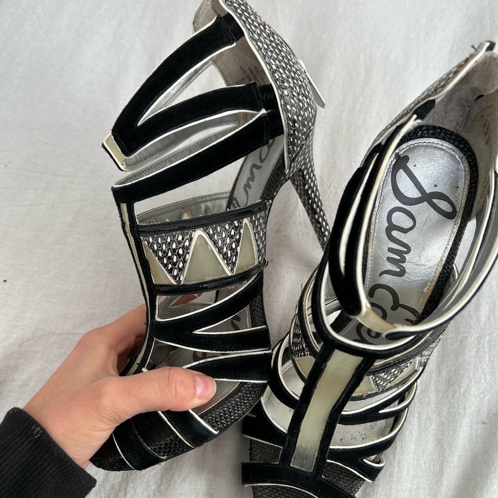 😍Gorgeous SAM EDWLMAN designer stilletos heeled shoes Size 8 Med  EUC
